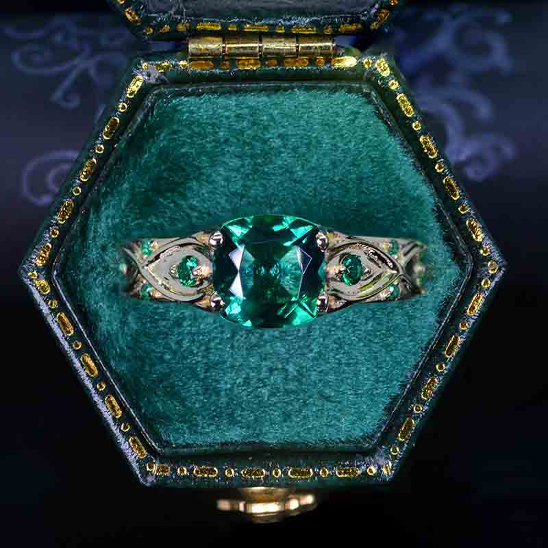 1.5 Carat Cushion Emerald 14K Yellow Gold Cushion Emerald Celtic Engagement Ring