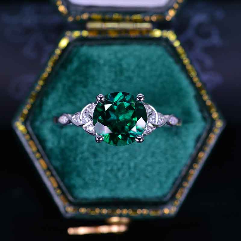 3 Carat Emerald Celtic Engagement Ring 14K White Gold