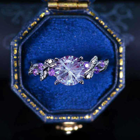 Fireworks Cut Alexandrite Floral White Gold Engagement Ring