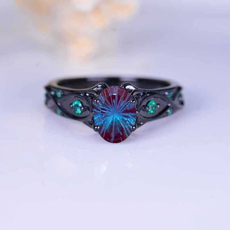 14K Black  Rhodium  Gold Oval Fireworks Cut Alexandrite Celtic Engagement Ring Model 33A-8x6