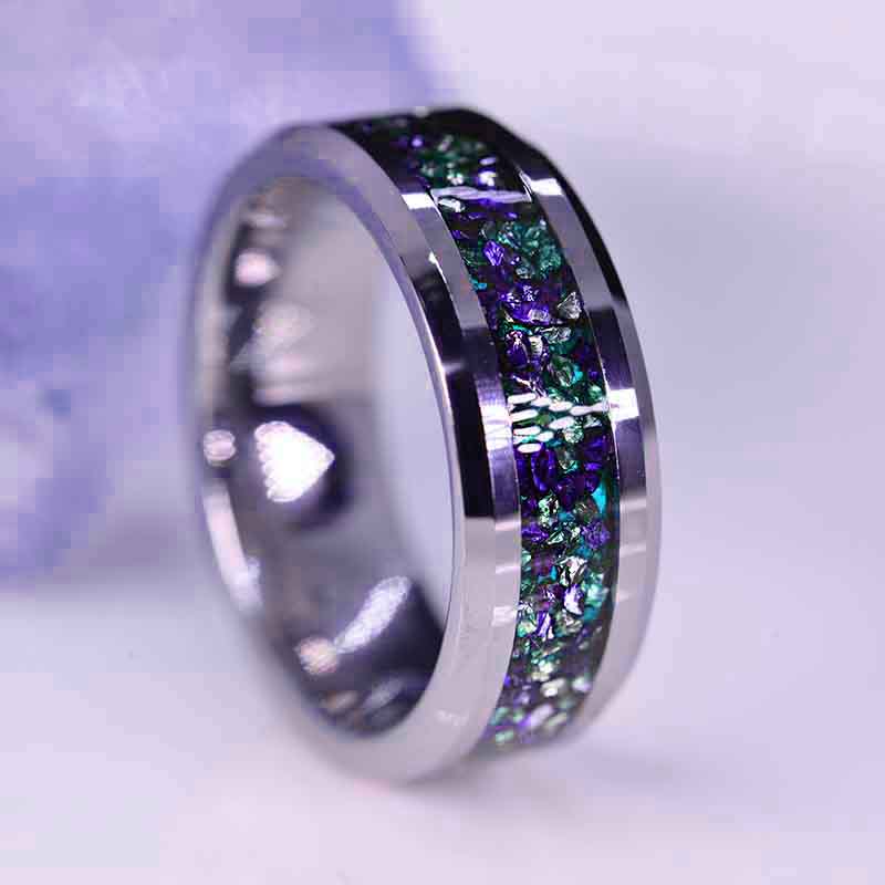 Crushed Raw Blue Sapphire And Teal Sapphire Men's Tungsten Ring  - Custom Order