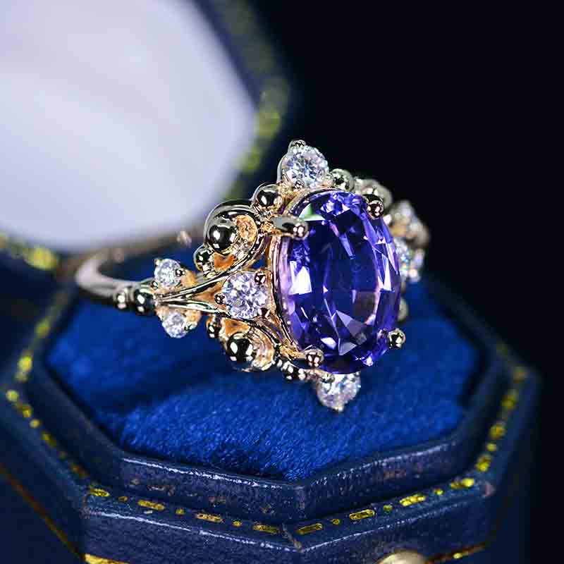 3 CT Oval Halo Purple Sapphire Vintage Wedding Ring. 14K White Gold Engagement Ring Anniversary Ring, Baguette Double Halo Ring