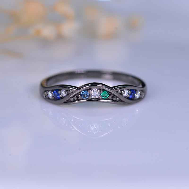 Custom Celtic Emerald Curved Wedding 14K Black Gold Ring