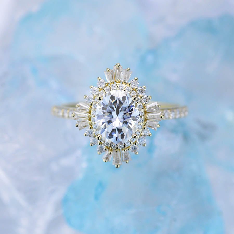 Champagne Morganite Square Halo Ring - 14k Gold Plated Cubic Zirconia Statement Ring For Women, US Size 6-10