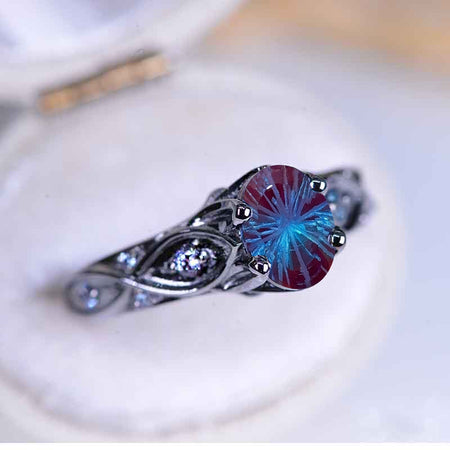 2 Oval Carat 14K Black Gold Fireworks Cut Alexandrite Celtic Engagement Ring
