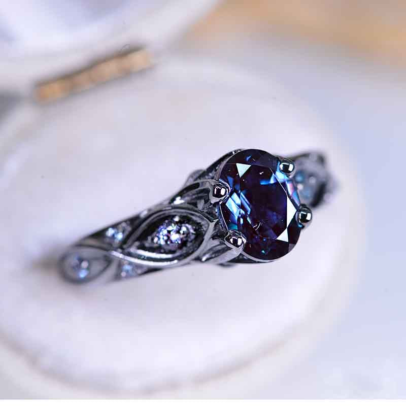 2 Oval Carat 14K Black Gold Alexandrite Celtic Engagement Ring