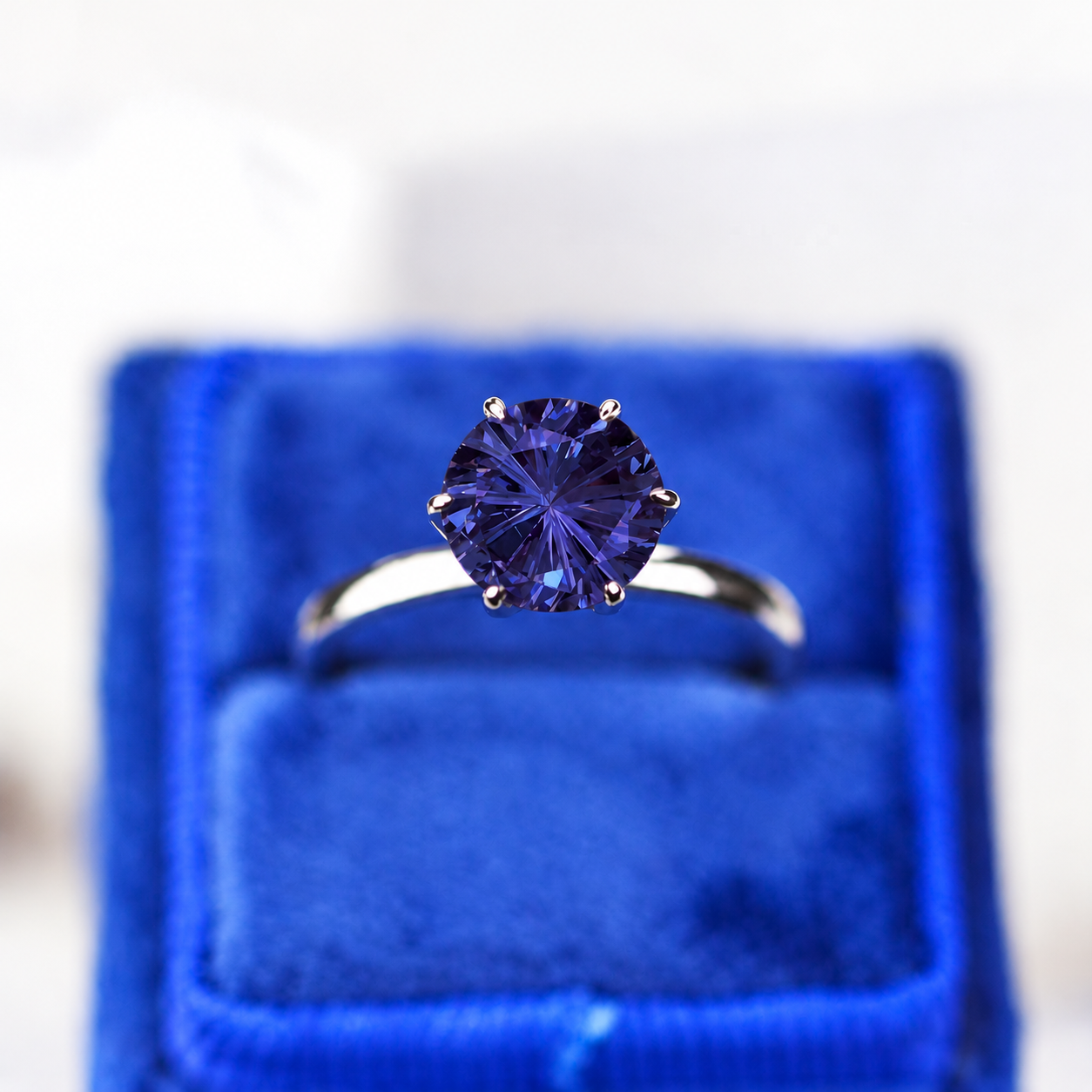 3 Carat Fireworks Cut Alexandrite Stone 14K White Six Prong Promissory Gold Ring
