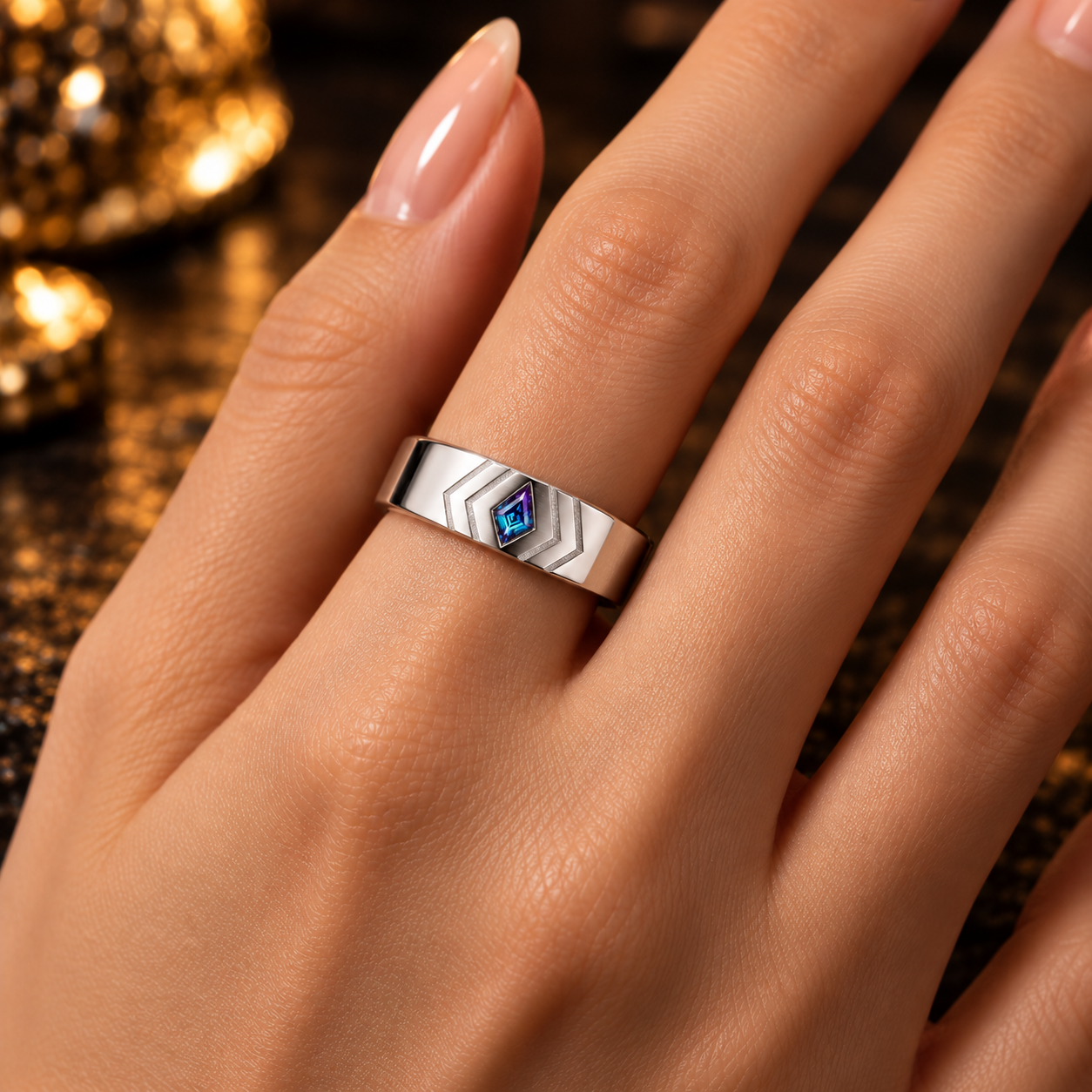 Lab-Grown Alexandrite Kite Ring in 14K White Gold | Model 6mm