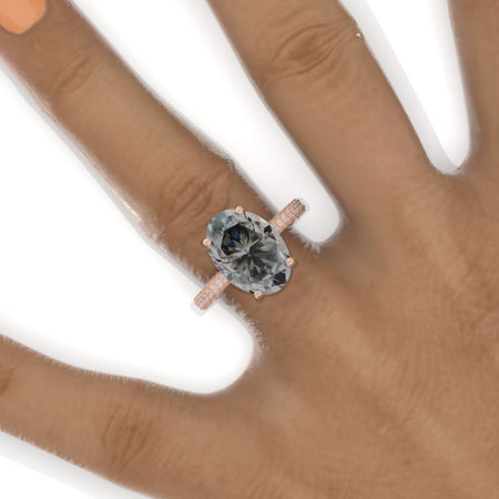 10 Carat Oval Cut 14x10mm Giliarto Gray Moissanite Hidden Halo Rose Gold Engagement Ring