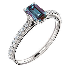 10K Gold 6x4 mm Emerald Alexandrite Engagement Ring