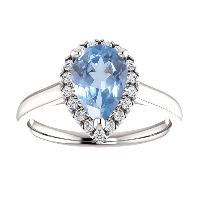 10K Gold 9x6mm  Pear Genuine Natural Aquamarine French-Set Engagement Ring