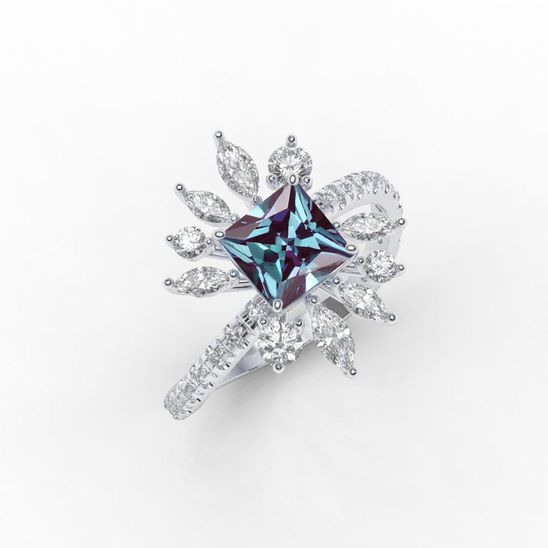 14K White Gold 1 1/5 Carat  Alexandrite & 1 1/6 CTW Diamond Ring