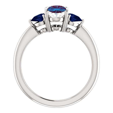 14K Gold Oval Fireworks Cut Alexandrite Sapphire Engagement Ring