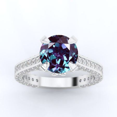 3.2 Carat Alexandrite Engagement 14K White Gold Ring