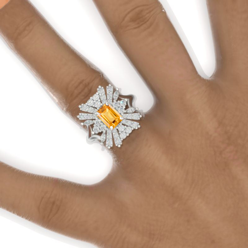 3 CTW Genuine Yellow Citrine Cluster Halo Engagement Ring Vintage Anniversary Gold Ring Model 1133