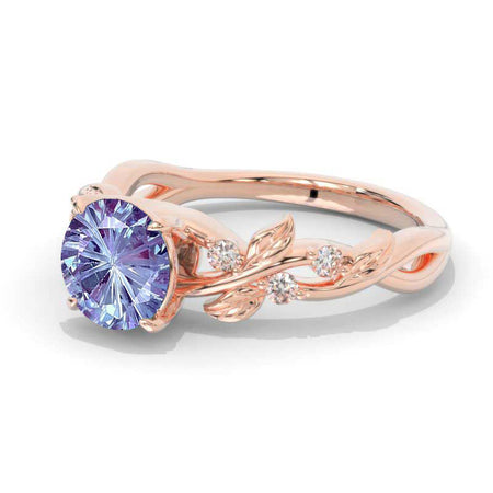 2 Carat Round Brilliant Cut Fireworks Cut Alexandrite Floral Rose Gold Engagement Ring