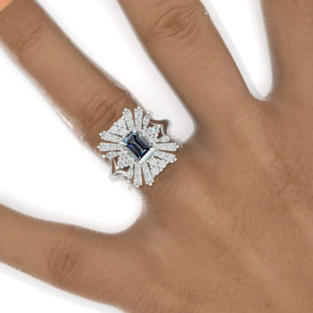 3 CTW Gray Moissanite Cluster Halo Engagement Ring Vintage Anniversary Gold Ring
