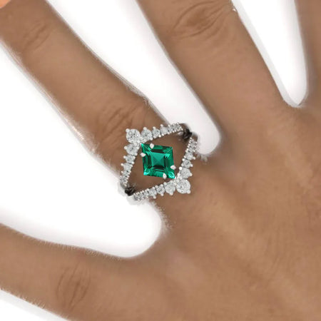 2.5 Carat Kite Emerald  Engagement Ring. 2.5CT Fancy Shield Shape Moissanite Ring Model 815-12x8