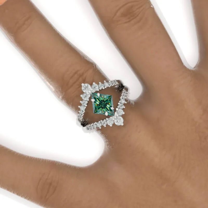 2.5 Carat Kite Green Moissanite Engagement Ring. 2.5CT Fancy Shield Shape Green Moissanite Ring Model 815-12x8