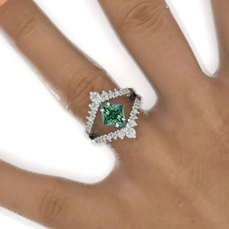 2.5 Carat Kite Green Moissanite Engagement Ring. 2.5CT Fancy Shield Shape Green Moissanite Ring Model 815-12x8