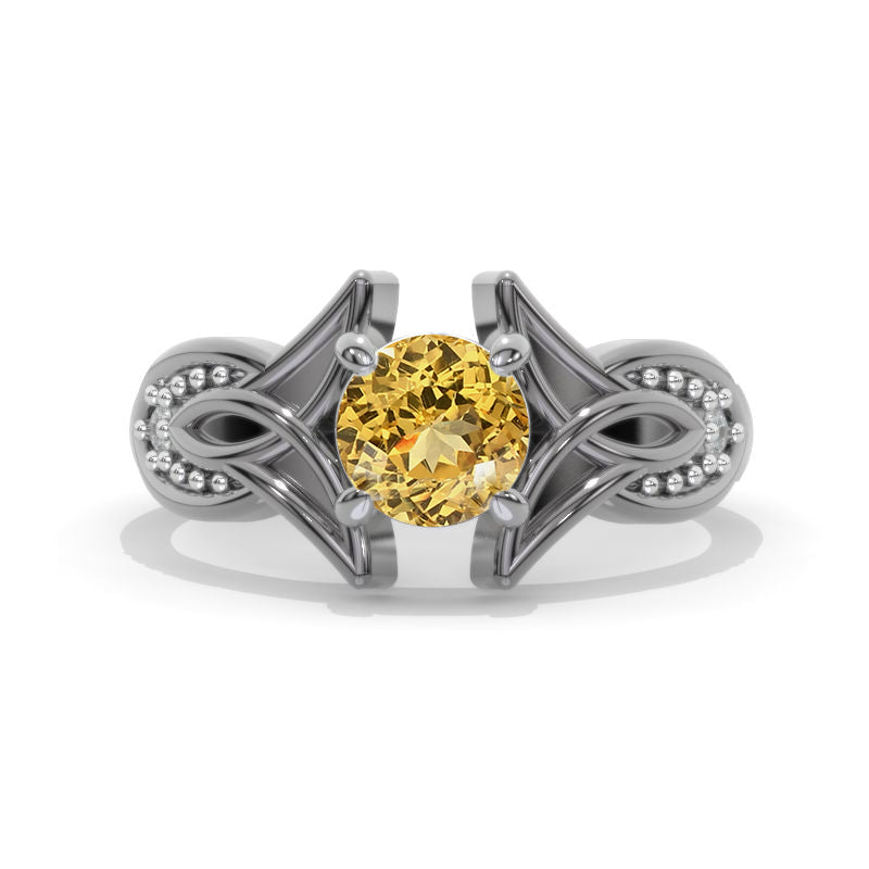Gothic Giliarto Genuine Yellow Citrine Engagement Ring 14K Black Gold Model 1149