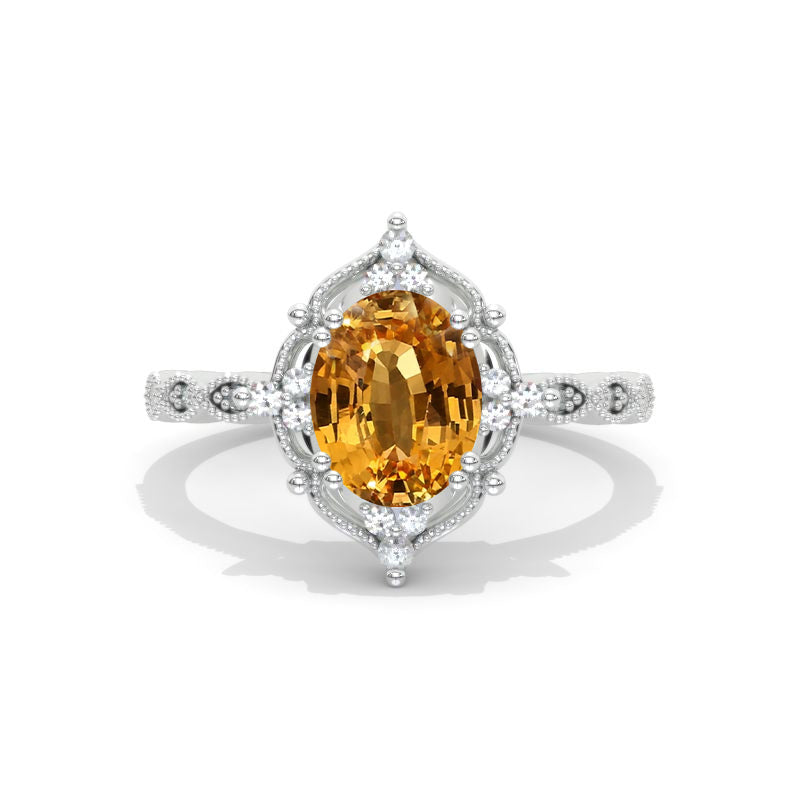 1.5 Carat Oval Genuine Yellow Citrine Halo Vintage Engagement Ring Model 474-8x6