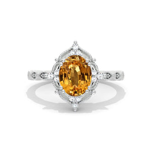 2 Carat Princess Cut Genuine Yellow Citrine Hidden Halo Gold Engagement Ring Model 513-7x7