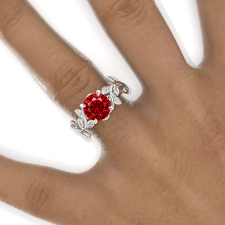 2 Carat Ruby Twig Floral White Gold Engagement Ring