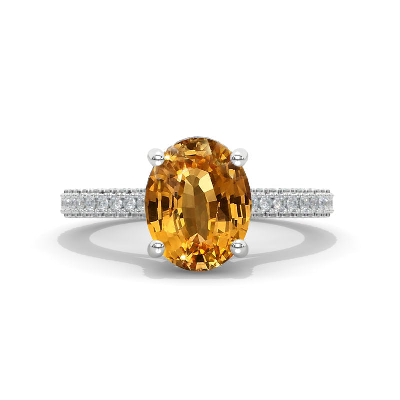 5 Carat Oval Genuine Yellow Citrine Hidden Halo Gold Engagement Ring Model 534_Oval 11x9mm