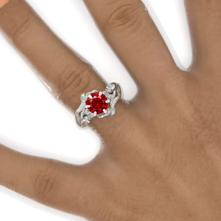 7mm Round Ruby Floral Twig Style Engagement Ring