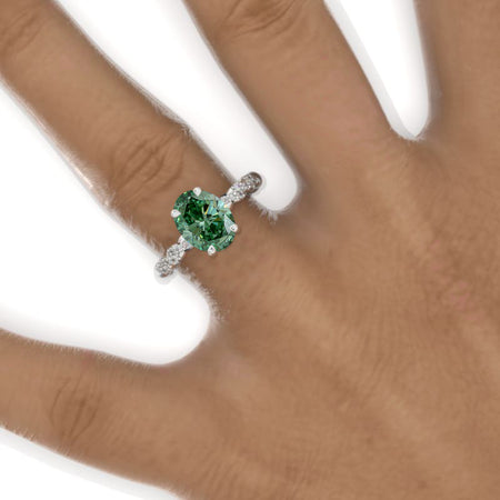 14K White Gold  2 Carat Oval Green Moissanite Twisted Shank Engagement Ring Model 769-9x7