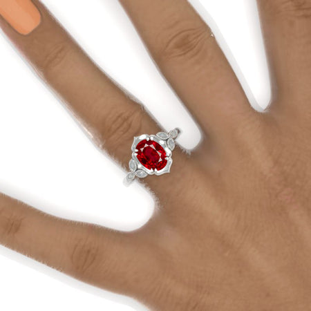 2 Carat Oval Ruby Halo Engagement Ring