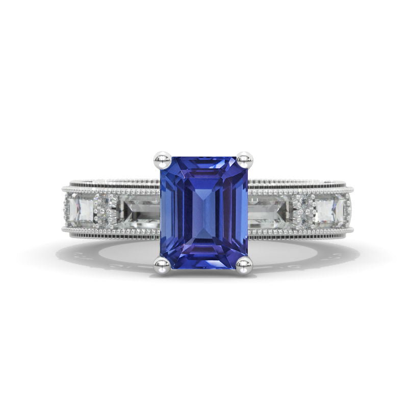 3 Carat Radiant Cut Natural Genuine Tanzanite White Gold Vintage Style Engagement Ring