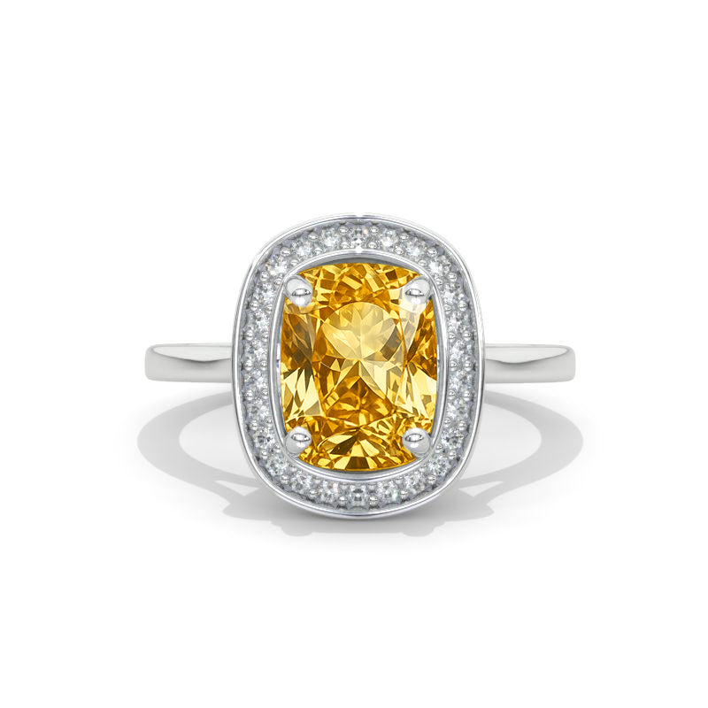 4 Carat Cushion Cut Vintage Style Halo Giliarto Genuine Yellow Citrine White Gold Engagement Ring Model 1012-10x8 Cushion