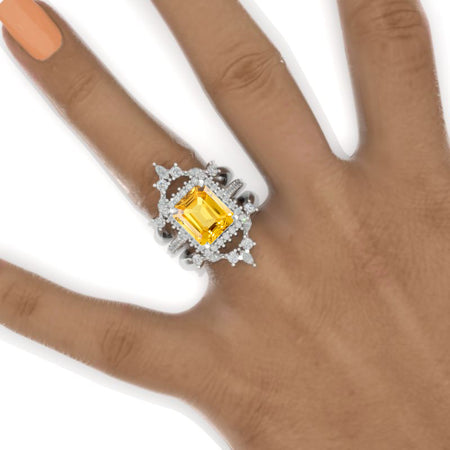 11x9mm Vintage Style Nicely Crafted Halo Radiant Cut Yellow Sapphire White Gold Engagement Ring Model 548-11-9