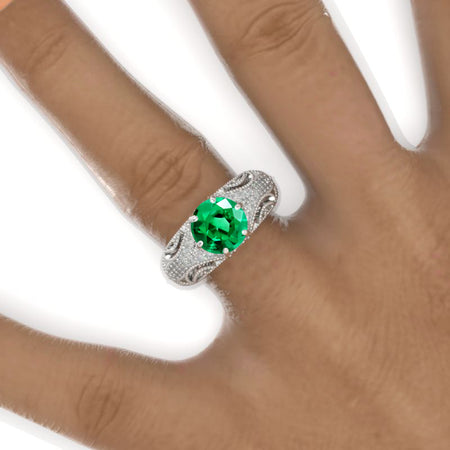 2 Carat Round Victorian Style Lace Shank Engagement Ring. Victorian 14K White Gold Ring Model 949-8 