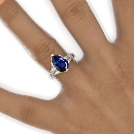 3 Carat Pear Royal Blue Sapphire Floral Engagement Ring Model 987-11x8