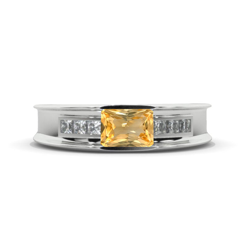 2 Carat Emerald Cut Genuine Yellow Citrine Men's  Gold  Ring