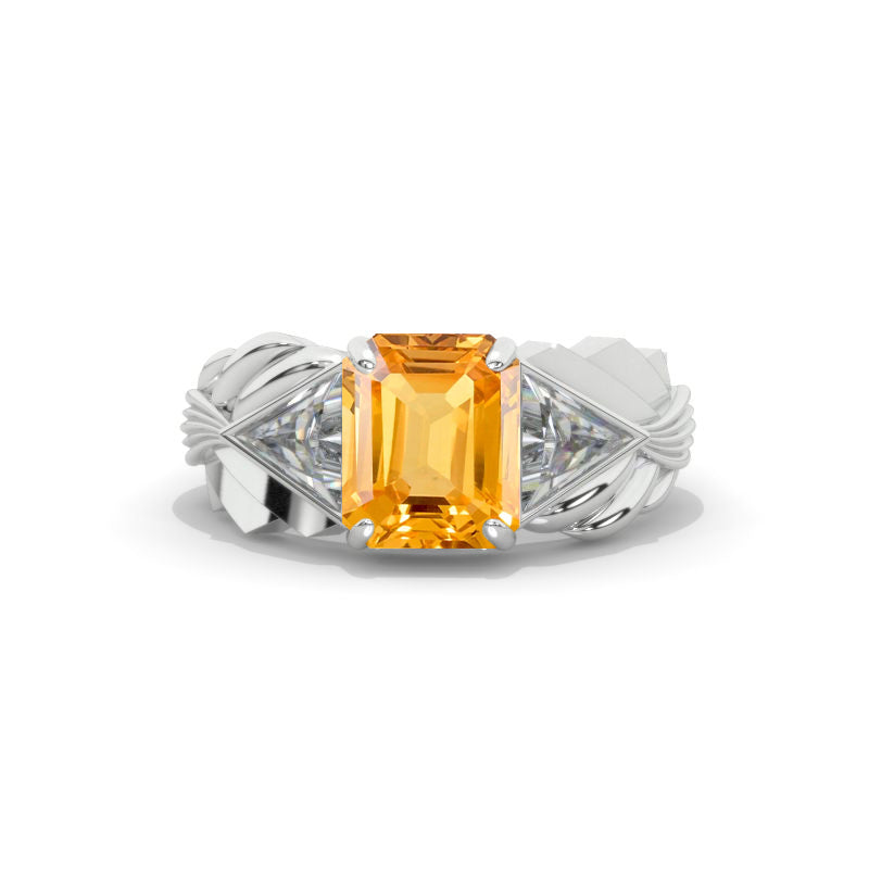 3 Carat Genuine Yellow Citrine Men's Art Deco  Wing Gold Ring. Model 1110