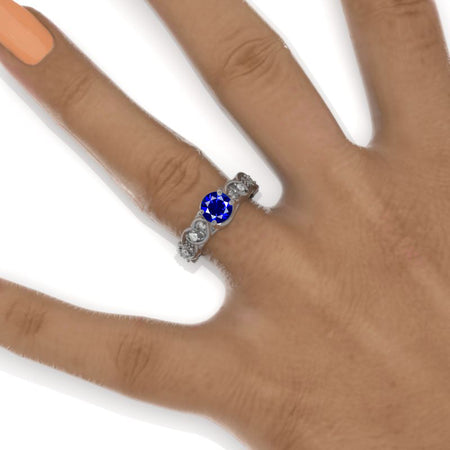 Celtic Royal Blue Sapphire Engagement Ring 14K Black Gold Model 1147