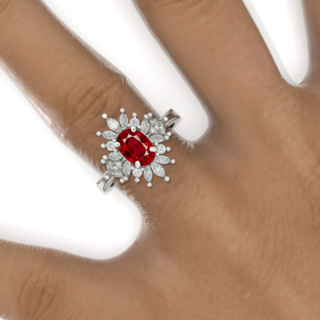 2 Carat Oval Ruby Snowflake Halo Engagement Ring