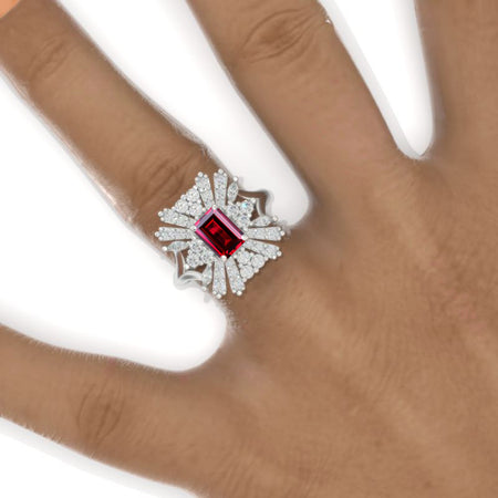 3 CTW Ruby Cluster Halo Engagement Ring Vintage Anniversary Gold Ring