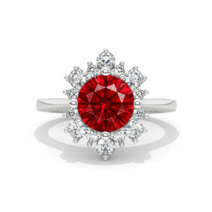 Snowflake Moissanite Ring. 2.0ct Round Cut Moissanite Halo Ring. Solid 14K White Gold Ring. Art Deco Engagement Ring. Wedding Ring
