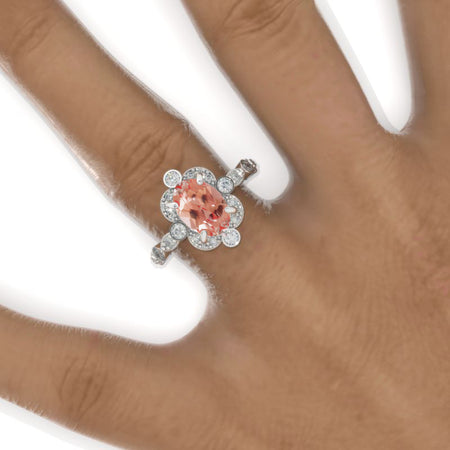 2 Carat Oval Peach Sapphire Vintage Setting White Gold Engagement Ring Model 976