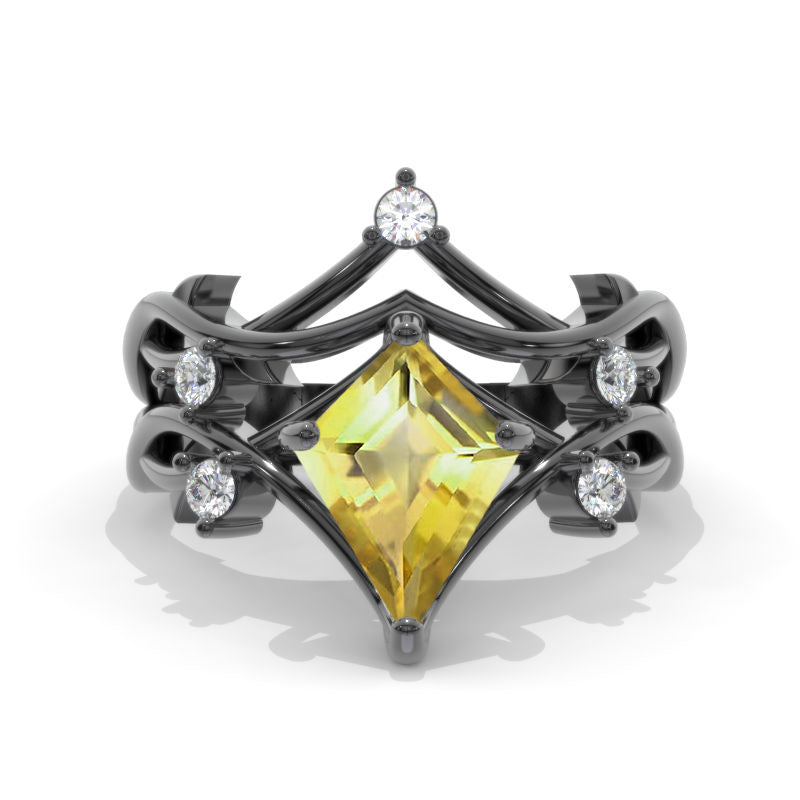 2.5 Carat Kite Genuine Yellow Citrine Engagement Ring. 2.5CT Fancy Shield Shape Genuine Yellow Citrine Black Gold Ring Model 999-12x8
