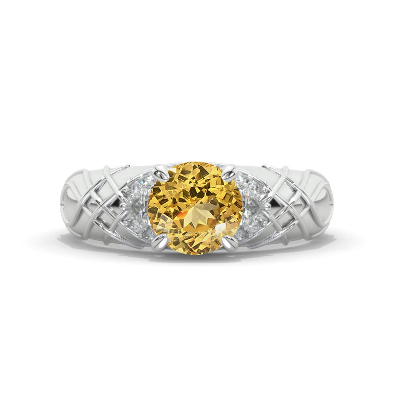 Round Celtic Genuine Yellow Citrine Floral Shank Gold Engagement Ring Model 1108