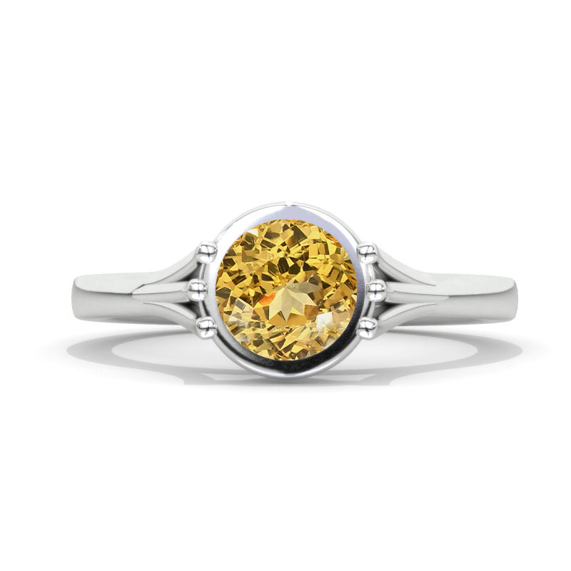 Gold Floral Engagement Ring Genuine Yellow Citrine featuring a 1.5 Carat Moissanite Model 889-7