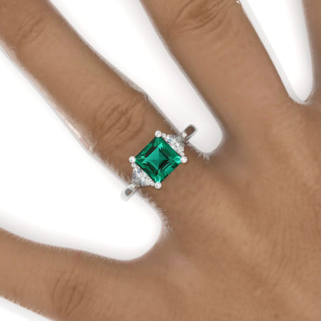 2 Carat Princess and Trillion Emerald Engagement Ring 14K White Gold Ring