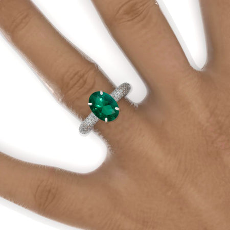3 Carat Oval Emerald Halo 14K White Gold  Engagement Ring