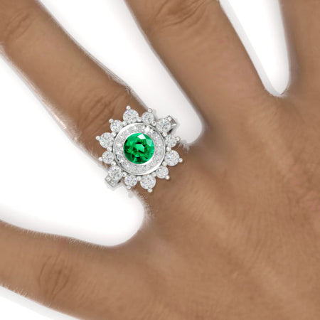 Double Halo Emerald Cluster Ring Model 1128